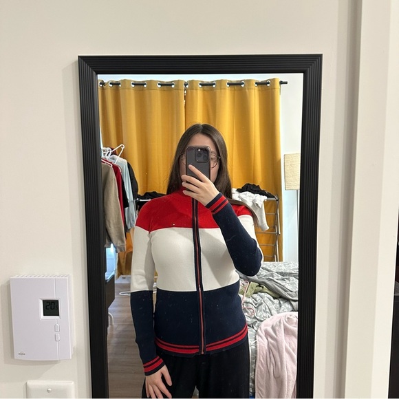 Tommy Hilfiger | Y2K Red White & Blue Zip Up Mock Neck Cardigan Sweater womens S - Picture 8 of 8